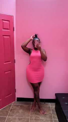 Back Out Mini Ribbed Dress (BARBIE PINK)