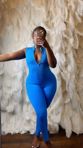 Bodied Wash Ribbed Catsuit (Blue)