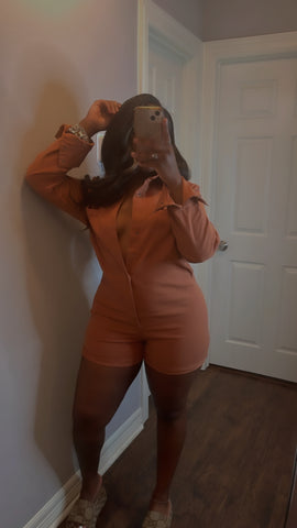 Simple and Cute Oversized Romper (Rust)