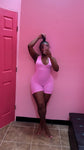 Candy Pink Haltered Ribbed Romper